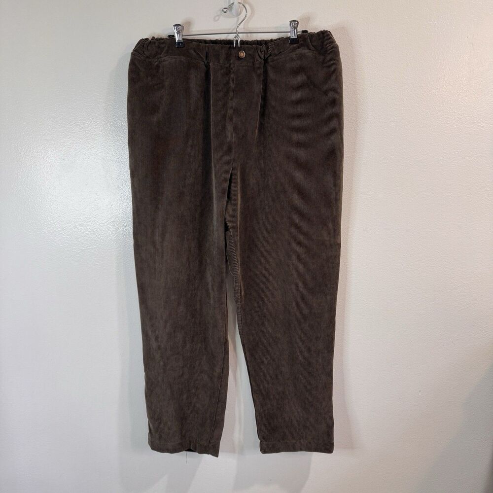 Woman Within Pants 22W Brown Corduroy Pull On Straight Leg Comfort High Rise